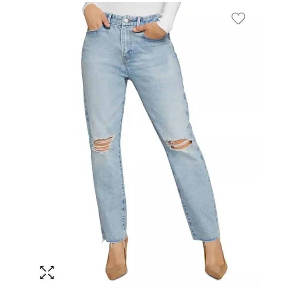 Good American Good Girlfriend Distressed Jeans Light Wash Blue High Rise 4/27 - Picture 1 of 7
